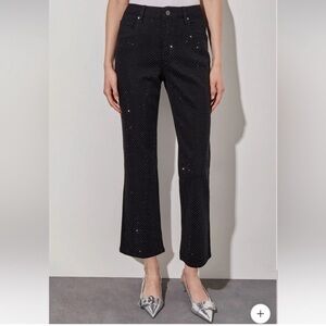 Ming Wang Stretch Denim Crystal Stud Front Detail flared-leg Ankle Jeans